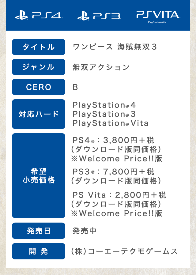 販売スペシャルヤフオク! - ワンピース海賊無双3 Welcome Price - PS Vita - その他